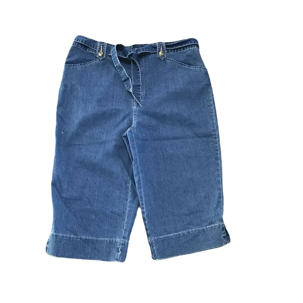 White Stag Long Jean Shorts ~ Sz 8A ~ Blue ~ High Rise ~ 16